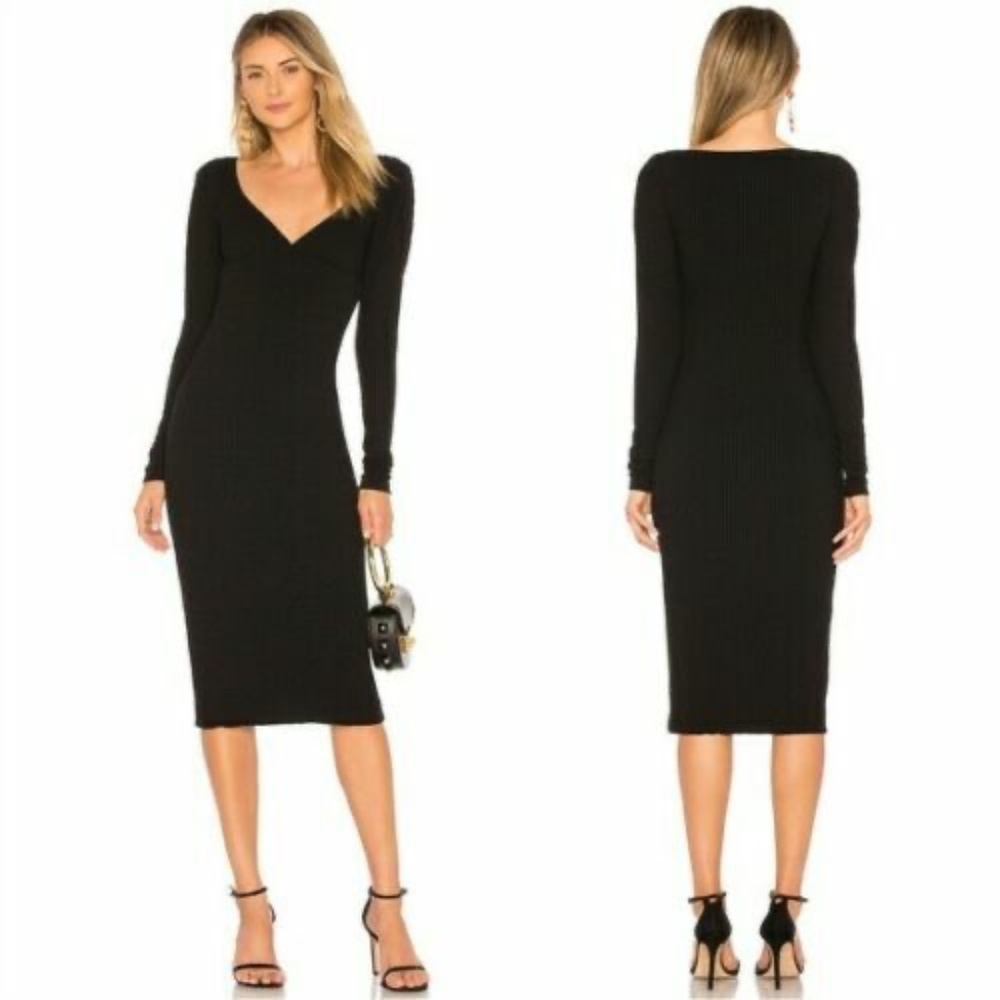 Revolve A.L.C. Dafne Black Puffy Shoulder Midi Dress Size XS